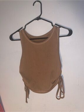 Ribbed Side-Tie Tank Top - Brown